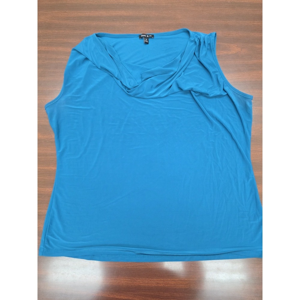 Sami & Jo Teal Blue Cowl Neck Sleevless Tank Top Womens XL Stretch